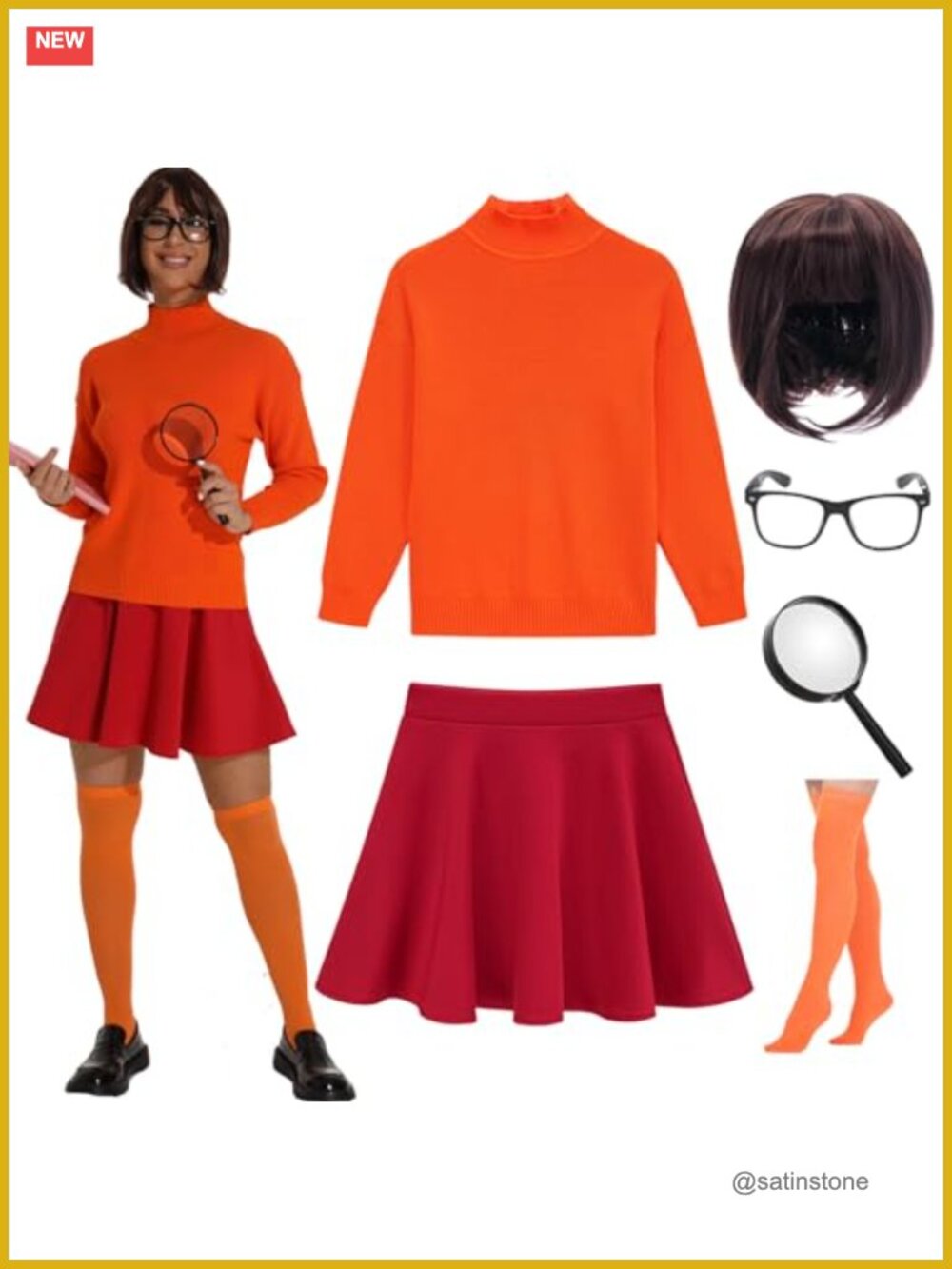 Halloween Costume Set Knit Turtleneck Sweater Mini Skater Skirt Cosplay